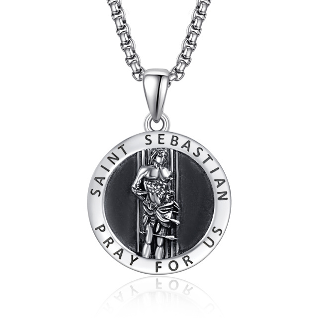 Sterling Silver San Sebastian Protect Us Pendant Necklace for Men-3