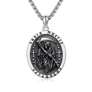 Sterling Silver Santa Muerte Perdoname Cross Pendant Necklace for Men-2