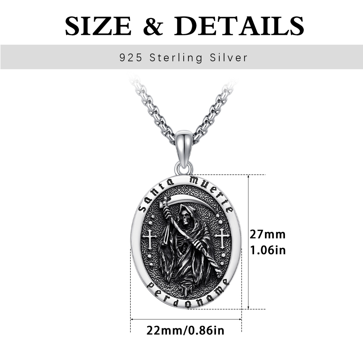 Collier en argent sterling avec pendentif croix Santa Muerte Perdoname pour hommes-6