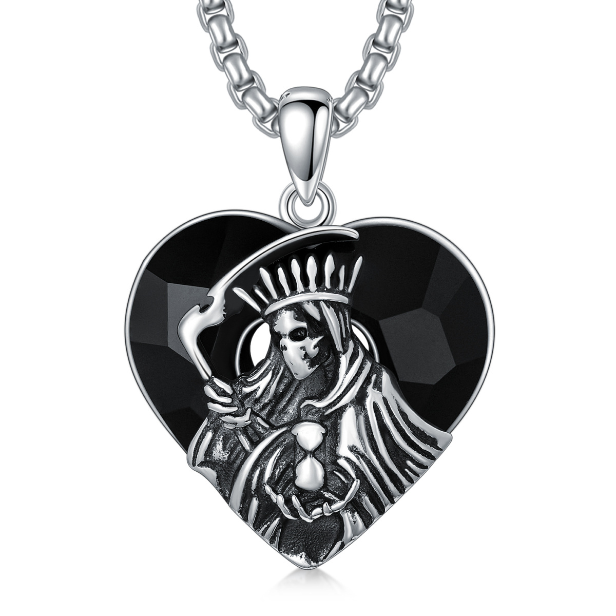 Sterling Silber Santa Muerte Perdoname Kristall Anhänger Halskette-1