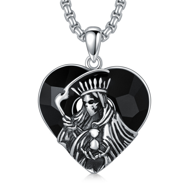 Sterling Silber Santa Muerte Perdoname Kristall Anhänger Halskette-1