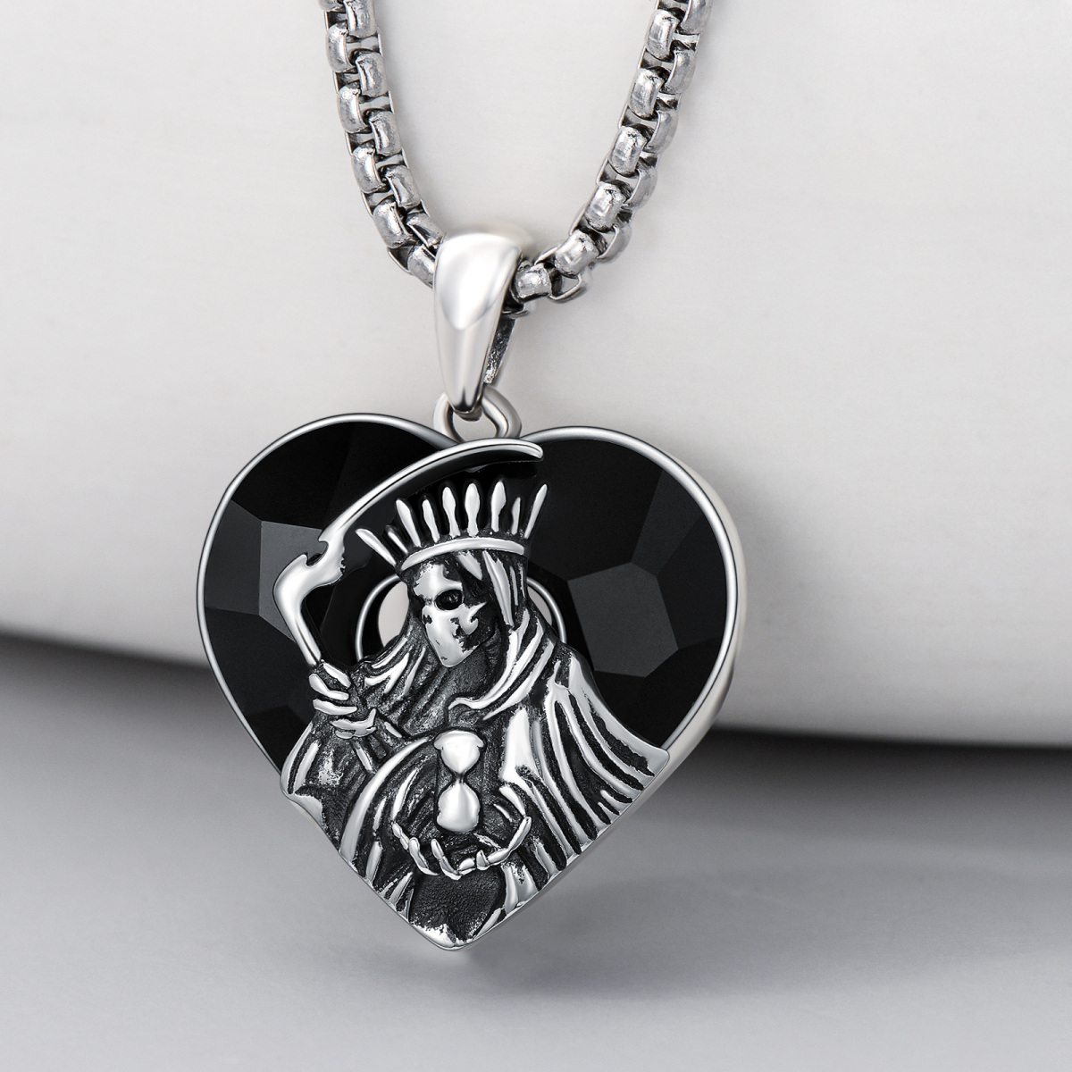 Sterling Silber Santa Muerte Perdoname Kristall Anhänger Halskette-3