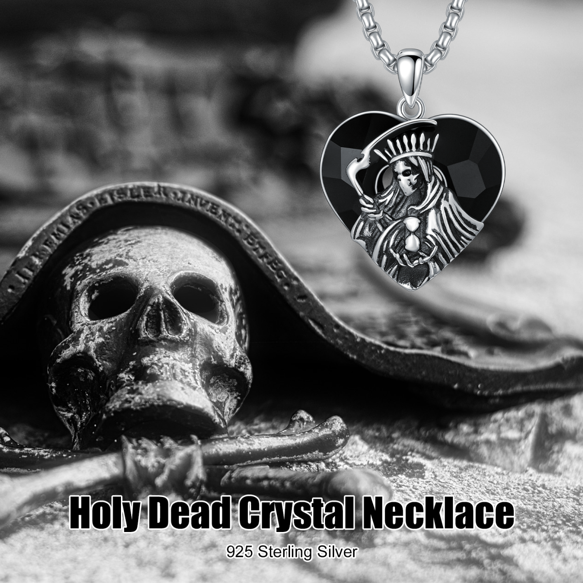 Collar con colgante de cristal de Santa Muerte Perdoname de plata de ley-6