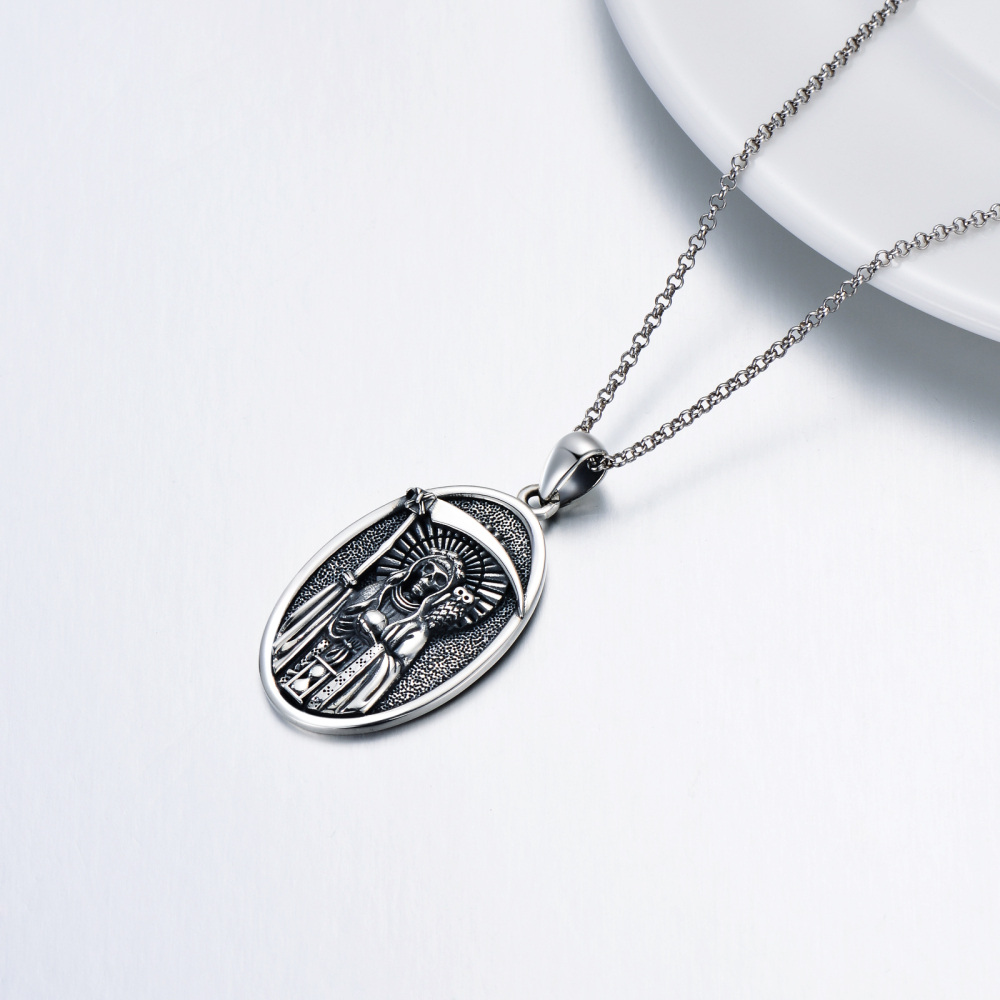 Sterling zilveren Santa Muerte Perdoname & Uil hanger ketting voor mannen-4