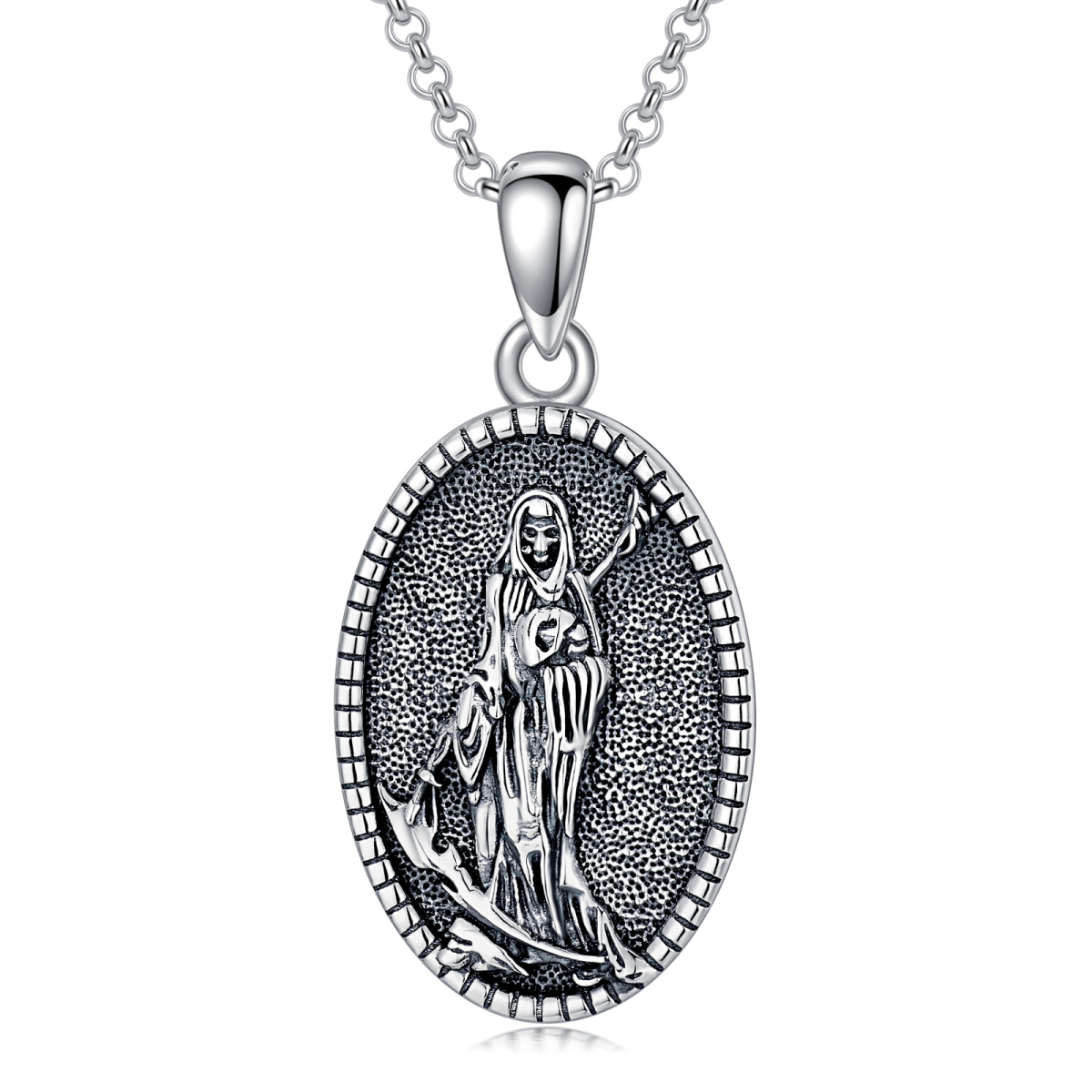 Collier en argent sterling avec pendentif Santa Muerte Perdoname-1