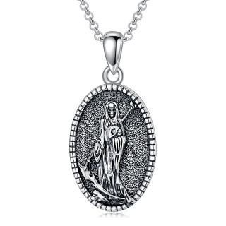 Sterling Silver Santa Muerte Perdoname Pendant Necklace-4