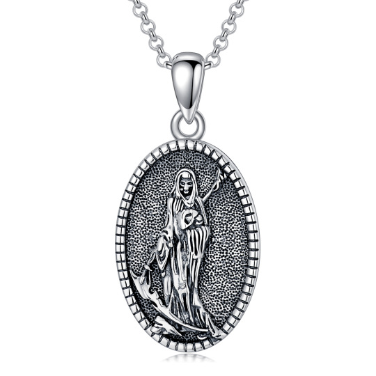 Sterling Silver Santa Muerte Perdoname Pendant Necklace