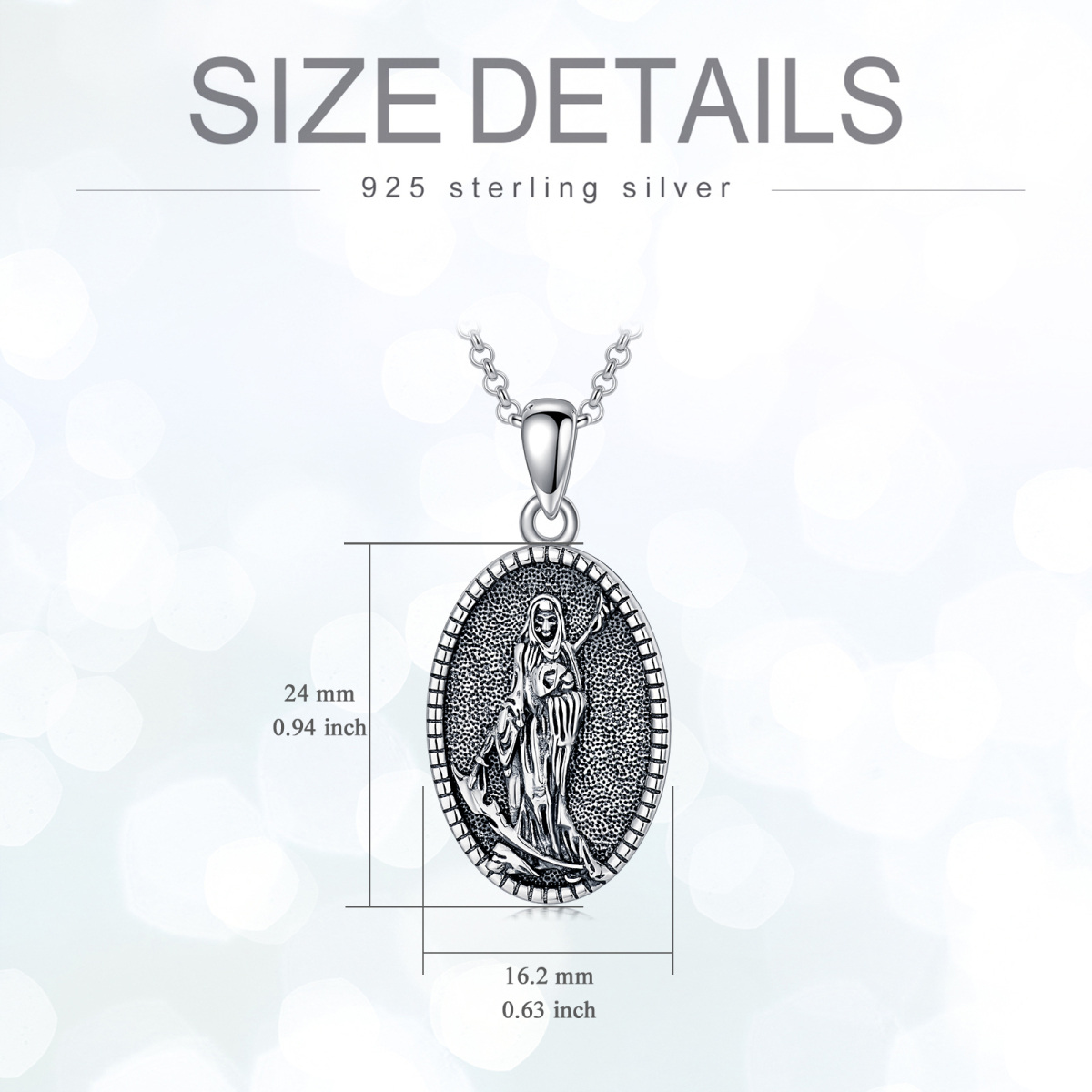 Collier en argent sterling avec pendentif Santa Muerte Perdoname-5