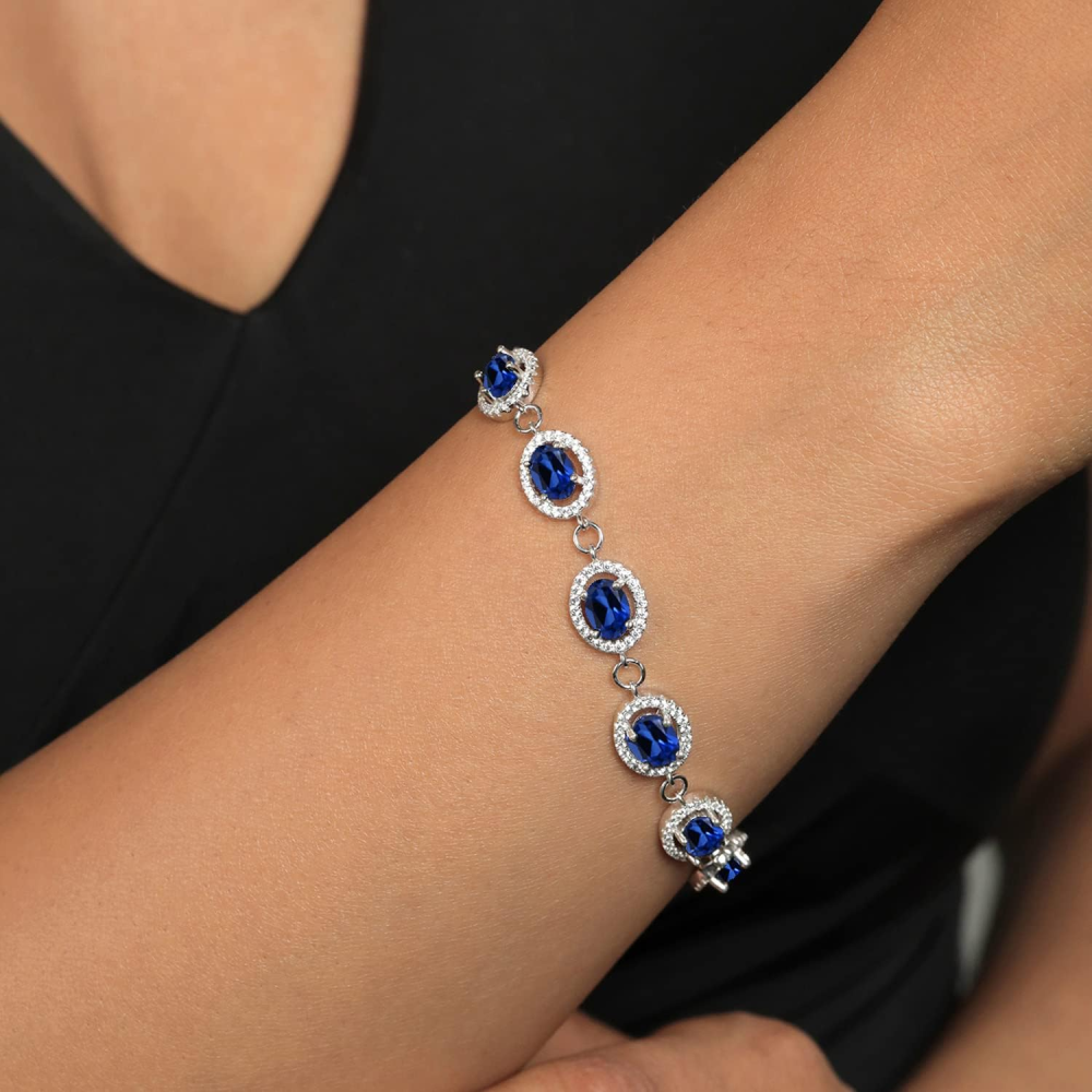 Pulseira redonda de safira em prata de lei com pendentes e pedras preciosas-2
