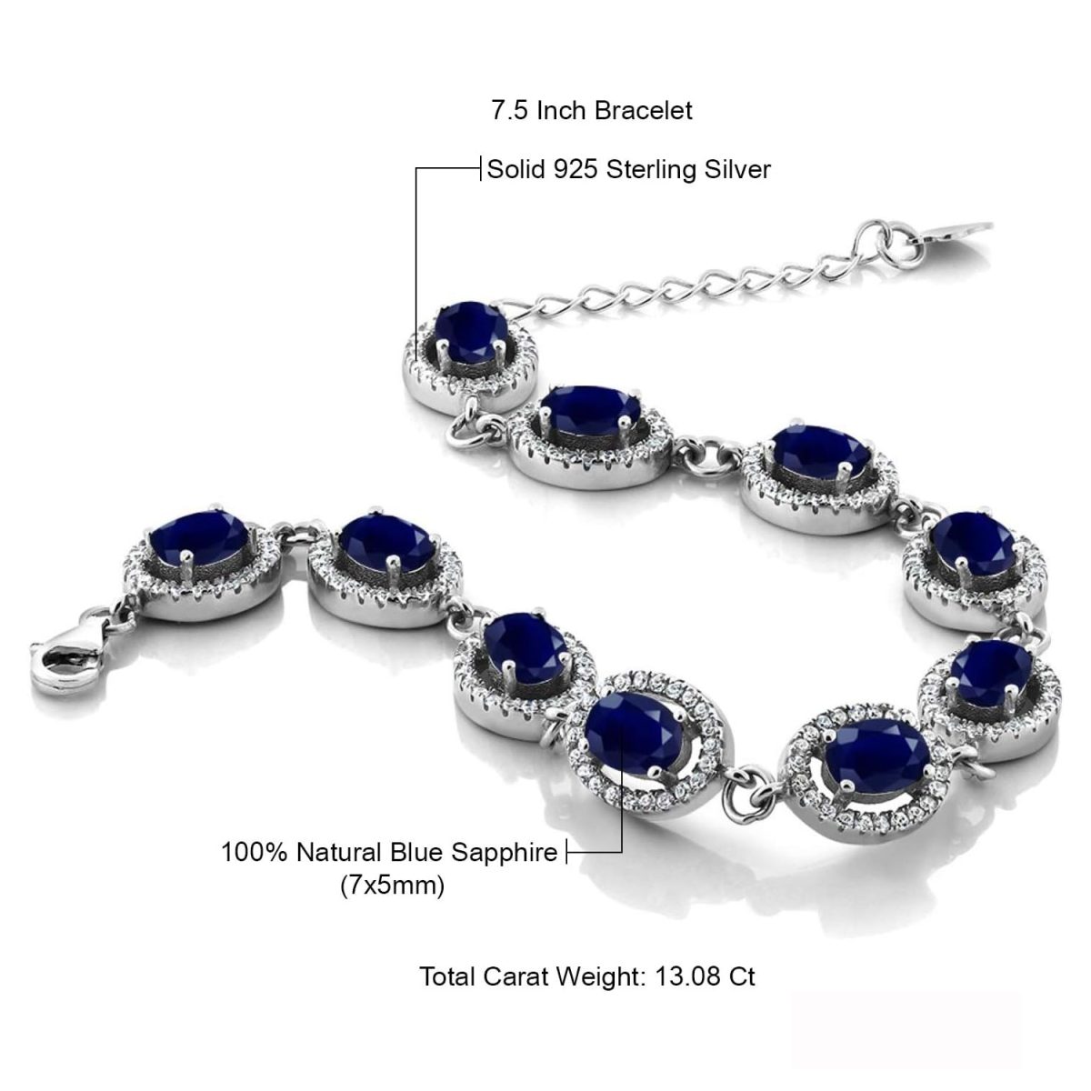 Pulsera de plata de ley con dijes redondos de zafiro y piedras preciosas-3