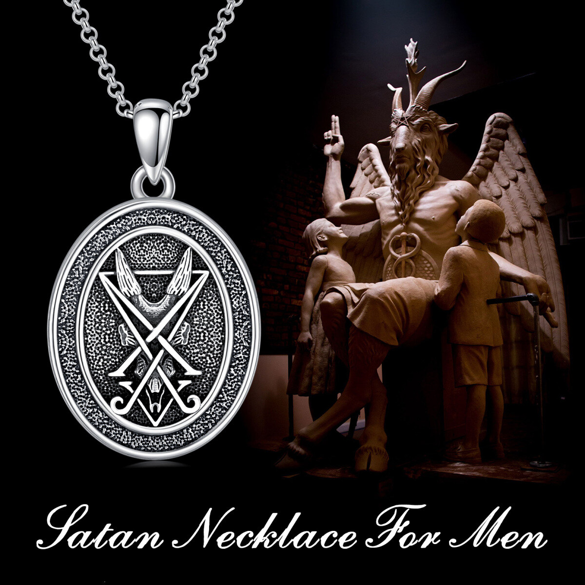 Collana con ciondolo a forma di capra satanica in argento sterling per uomo-8