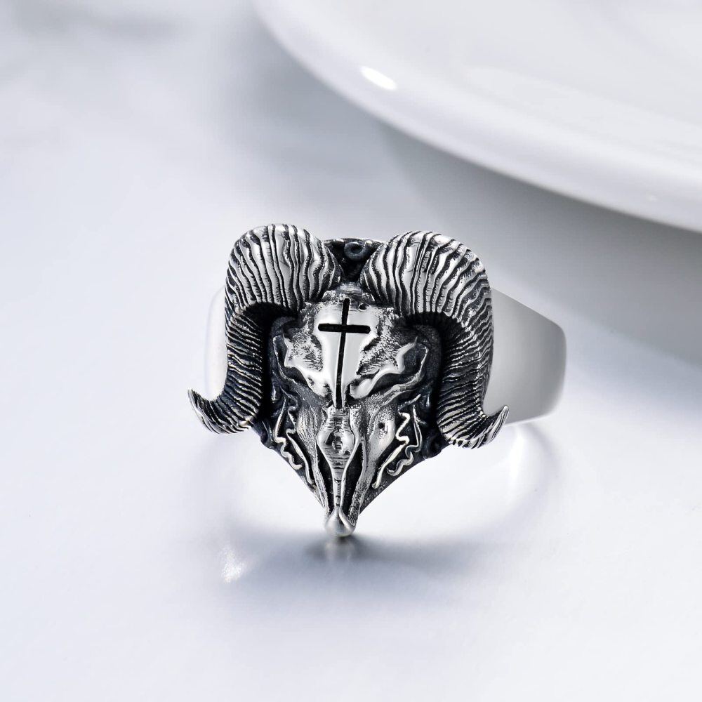 Sterling Silver Satanic Goat Ring for Men-3