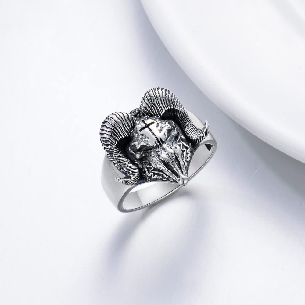 Sterling Silver Satanic Goat Ring for Men-4