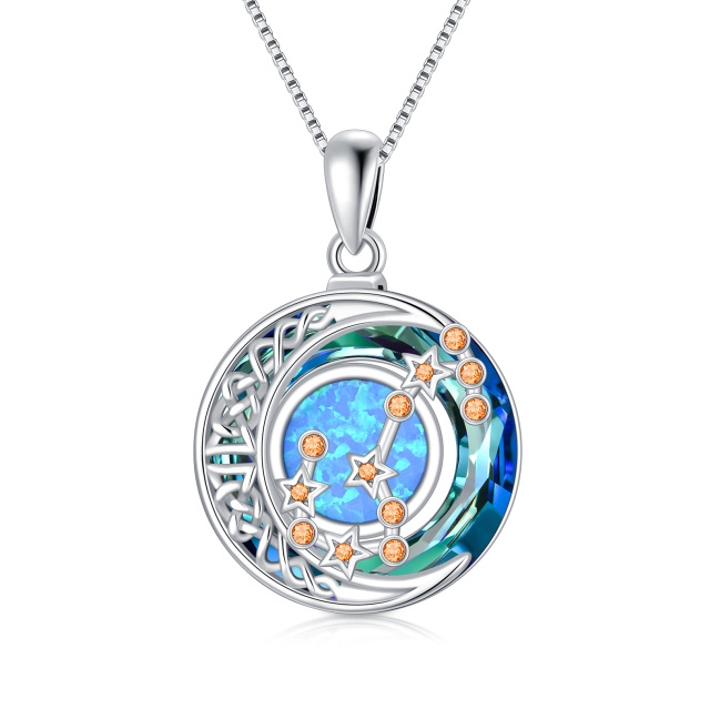 Sterling Silver Scorpio Circular Opal With Crystal Pendant Necklace-1