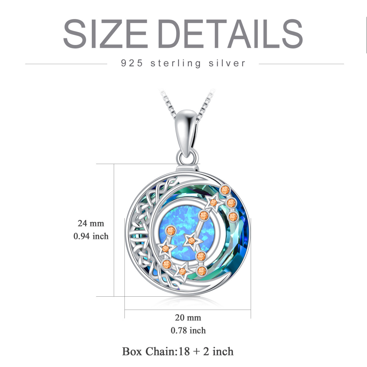 Sterling Silver Scorpio Circular Opal With Crystal Pendant Necklace-5