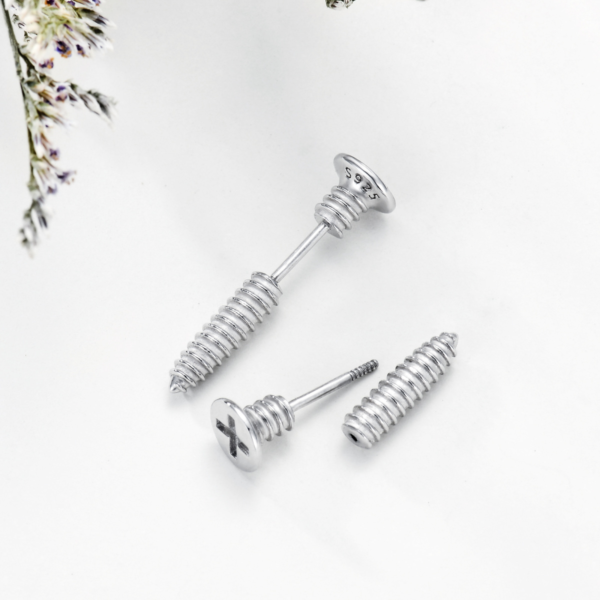 Sterling Silver Screws Stud Earrings-4