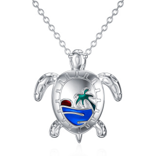 Sterling Silver Sea Turtle & Coconut Tree Pendant Necklace-2