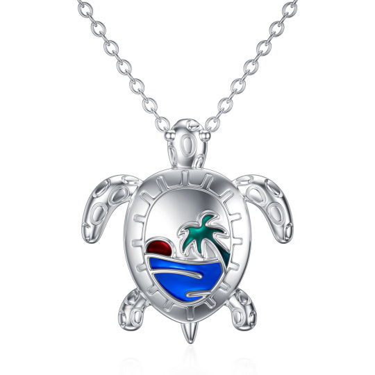 Collier en argent sterling avec pendentif tortue de mer et cocotier