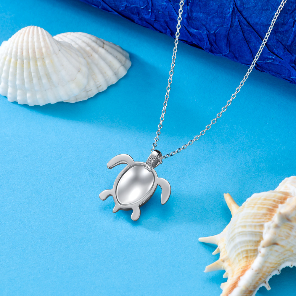 Sterling zilveren zeeschildpad & kokosnootboom hanger ketting-5