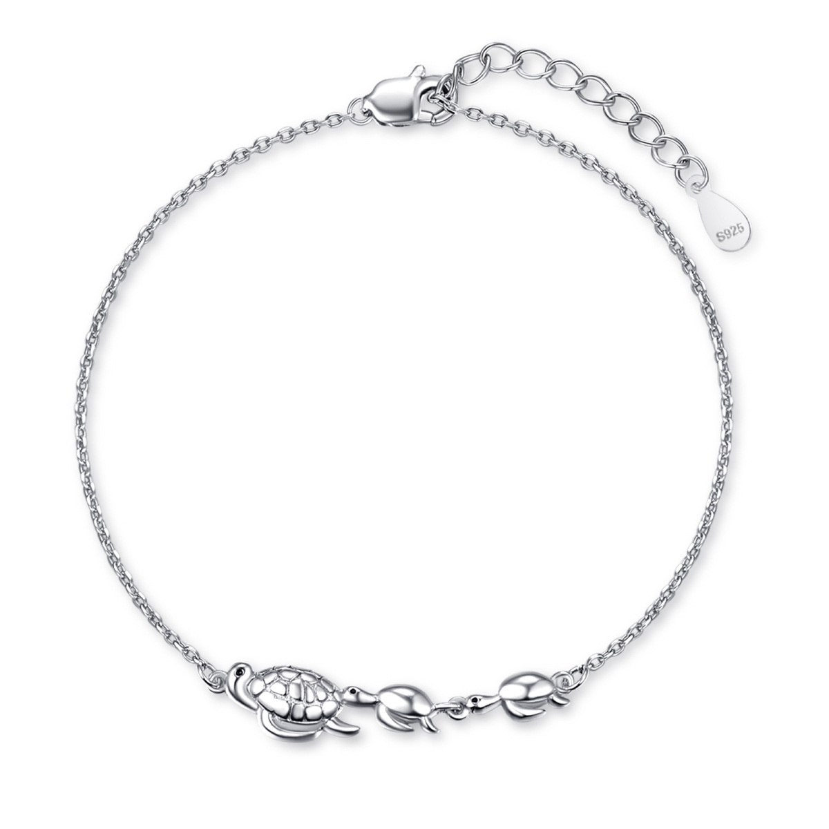 Sterling Silver Sea Turtle Curb Link Chain Bracelet-1