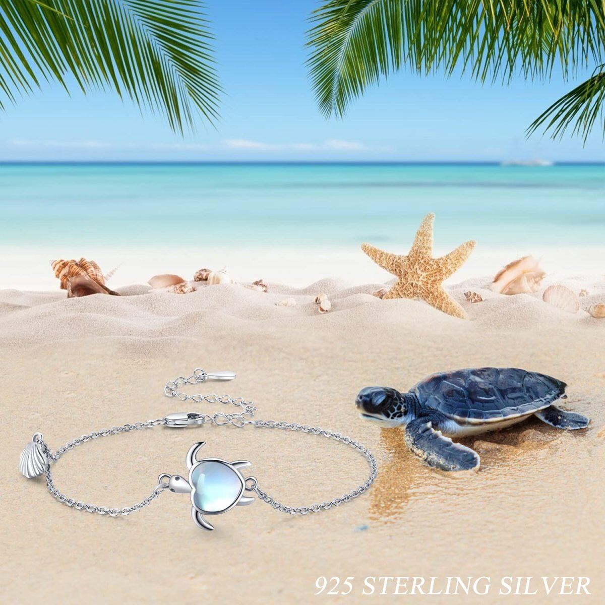 Sterling Silver Sea Turtle Curb Link Chain Bracelet-5