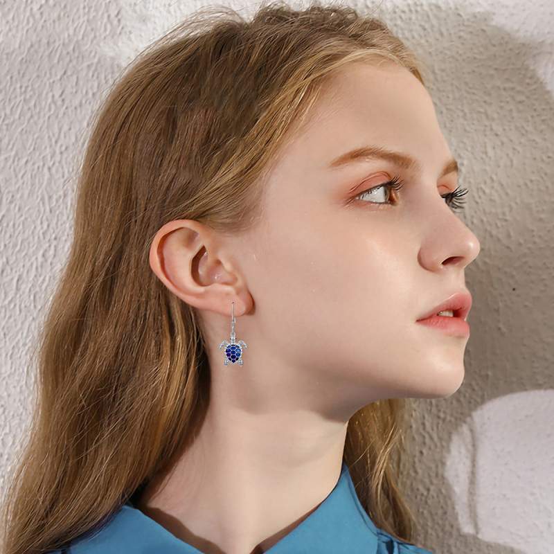 Sterling Silver Sea Turtle Drop Earrings-2