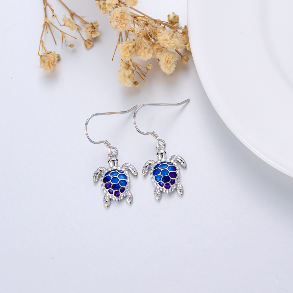Sterling Silver Sea Turtle Drop Earrings-3