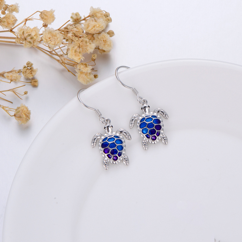 Sterling Silver Sea Turtle Drop Earrings-4