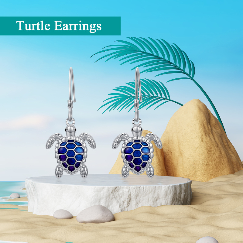 Sterling Silver Sea Turtle Drop Earrings-5