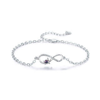 Sterling Silver Cubic Zirconia Sea Turtle & Infinity Symbol Single Layer Anklet-47