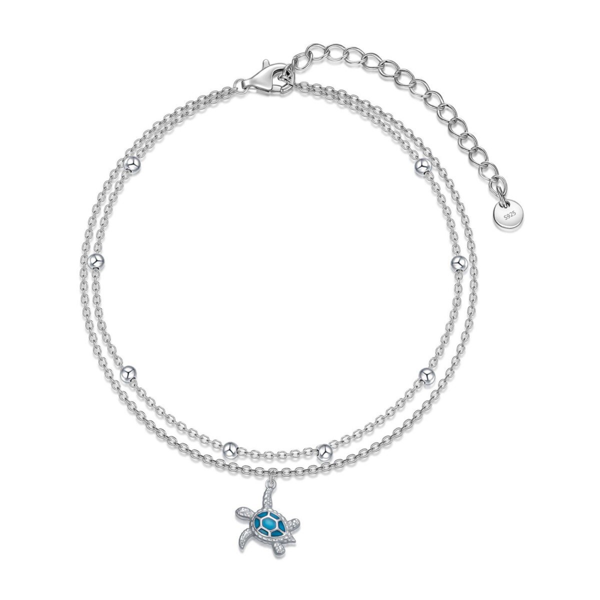 Bracelet de cheville en argent sterling en forme de tortue de mer multicouches-1