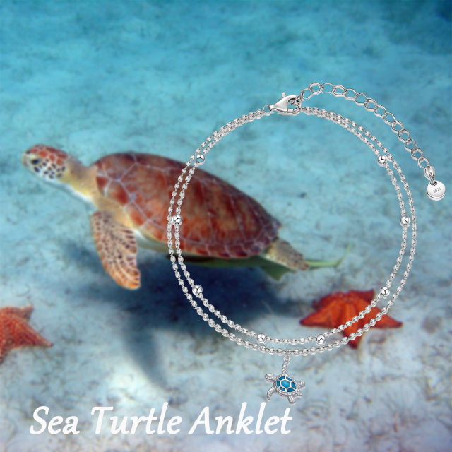 Sterling Silver Sea Turtle Multi-layered Anklet-5