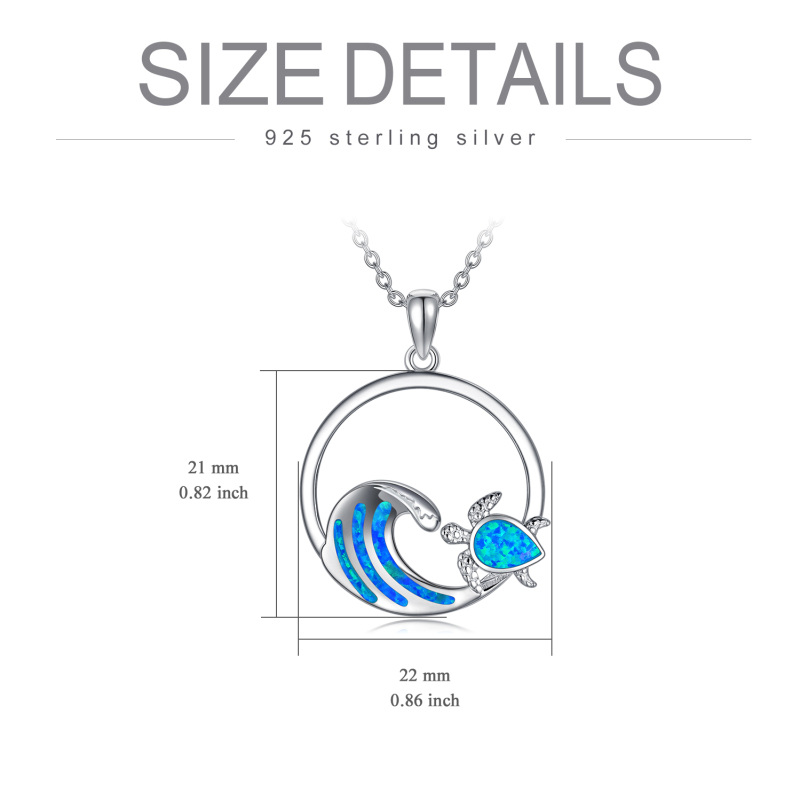 Sterling Silver Opal Tortoise & Spray Circle Necklace for Women-6