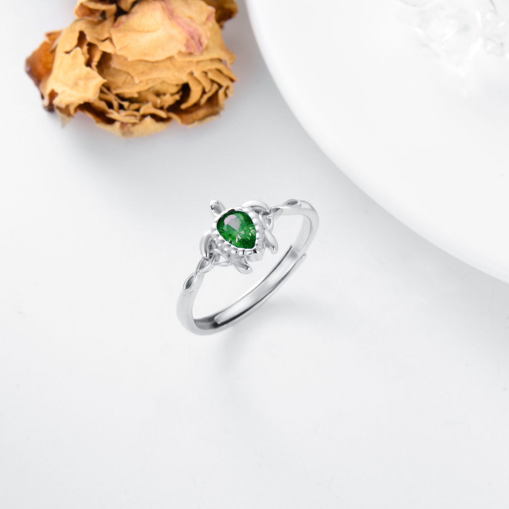 Anillo abierto Tortuga Marina de plata de ley con circonita cúbica-2