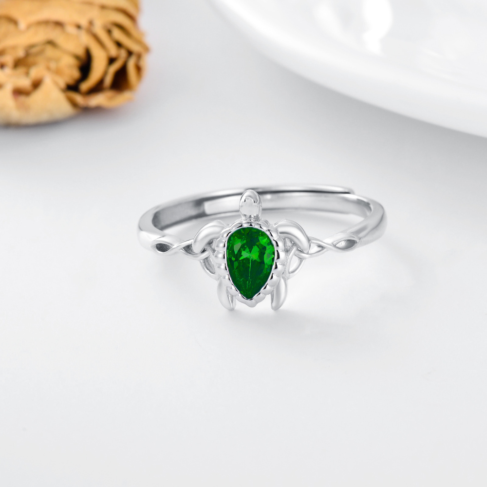 Anillo abierto Tortuga Marina de plata de ley con circonita cúbica-3