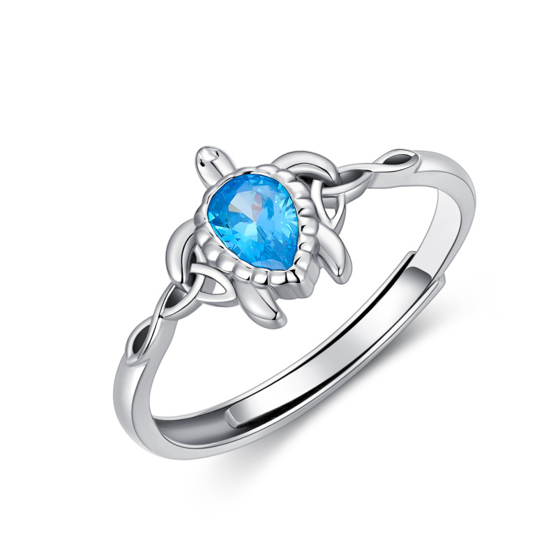 Anello aperto con tartaruga marina in argento 925 con zirconia cubica-1
