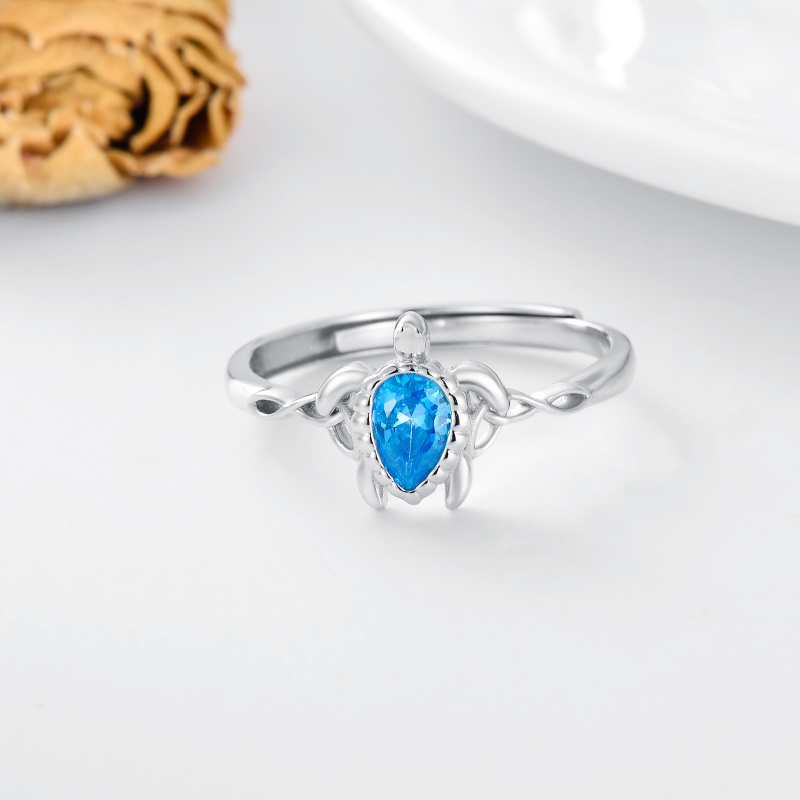 Anello aperto con tartaruga marina in argento 925 con zirconia cubica-3