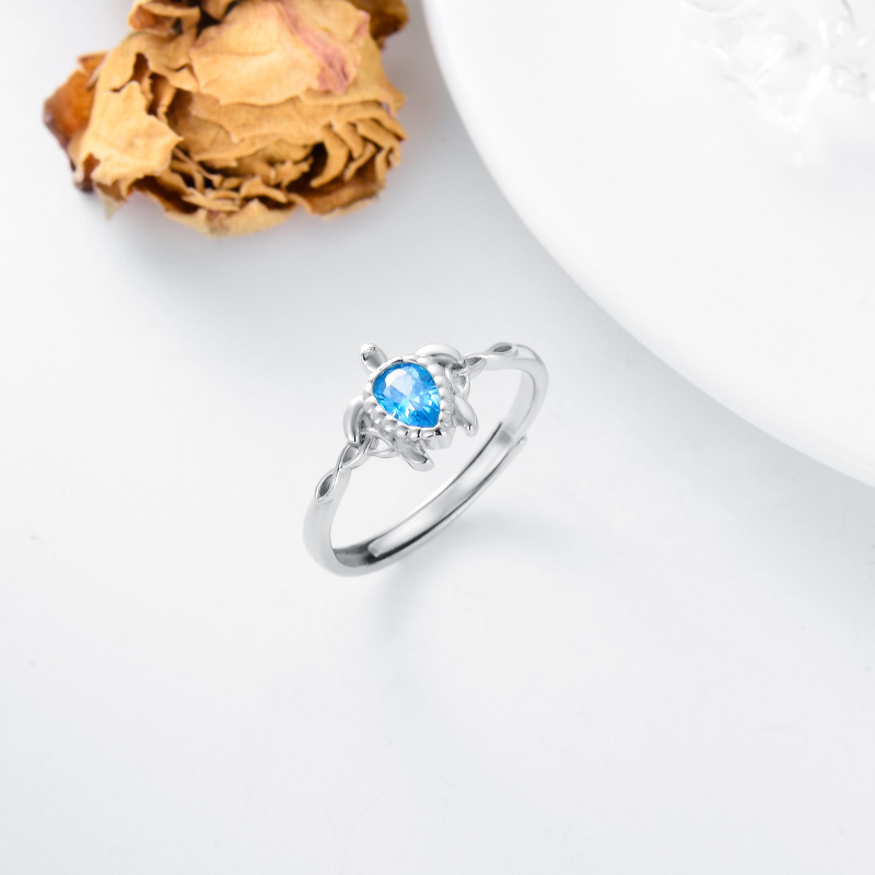 Anello aperto con tartaruga marina in argento 925 con zirconia cubica-4