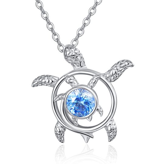 Sterling Silver Cubic Zirconia Sea Turtle Pendant Necklace