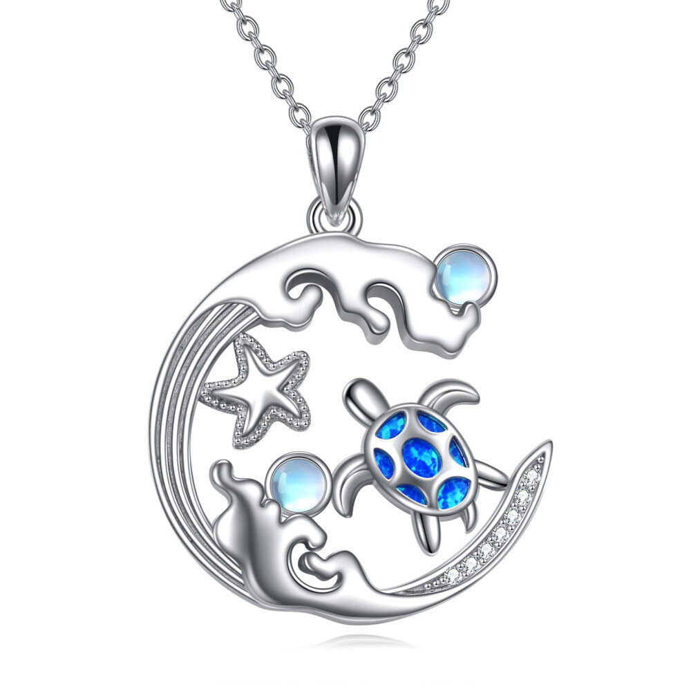 Sterling Silver Sea Turtle Pendant Necklace-1