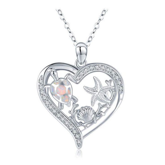 Collier en argent sterling avec pendentif tortue de mer et étoile de mer