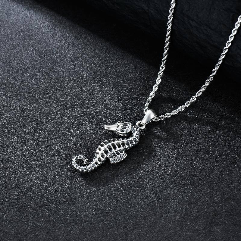 Sterling Silver Seahorse Pendant Necklace-3