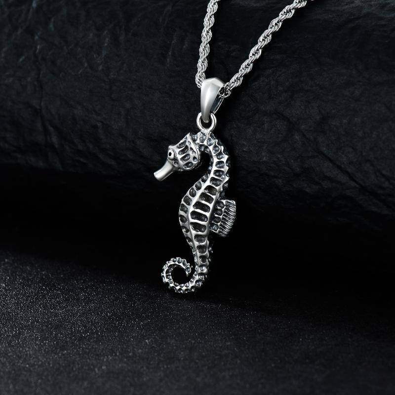 Sterling Silver Seahorse Pendant Necklace-4