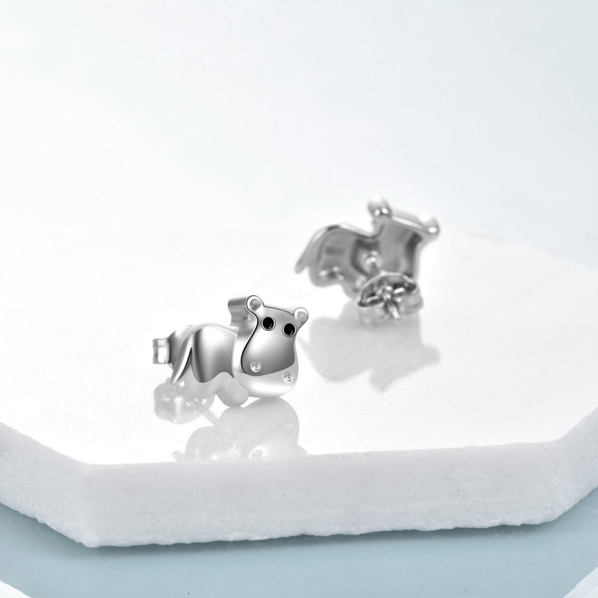 Sterling Silver Seahorse Stud Earrings-4