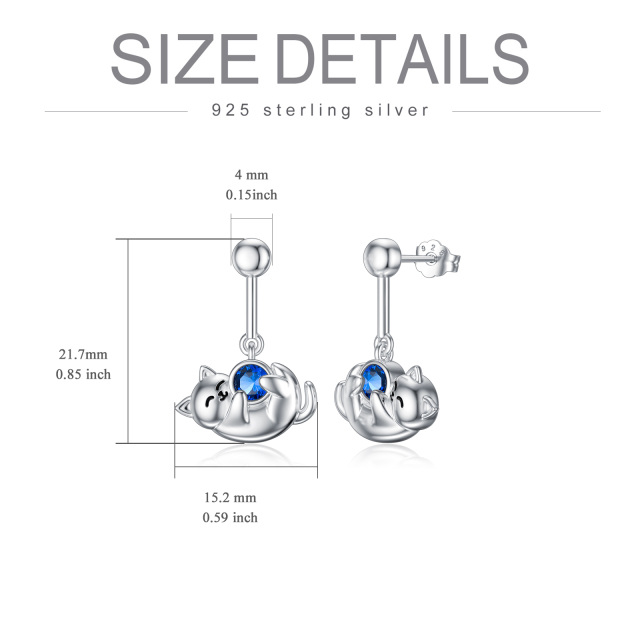 Sterling Silver September Birthstone Cubic Zirconia Cat Stud Earrings for Girls Women-4