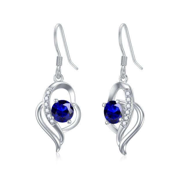 Boucles d'oreilles pendantes en argent sterling avec pierre de naissance de septembre et cristal en forme de cœur pour filles et femmes-1