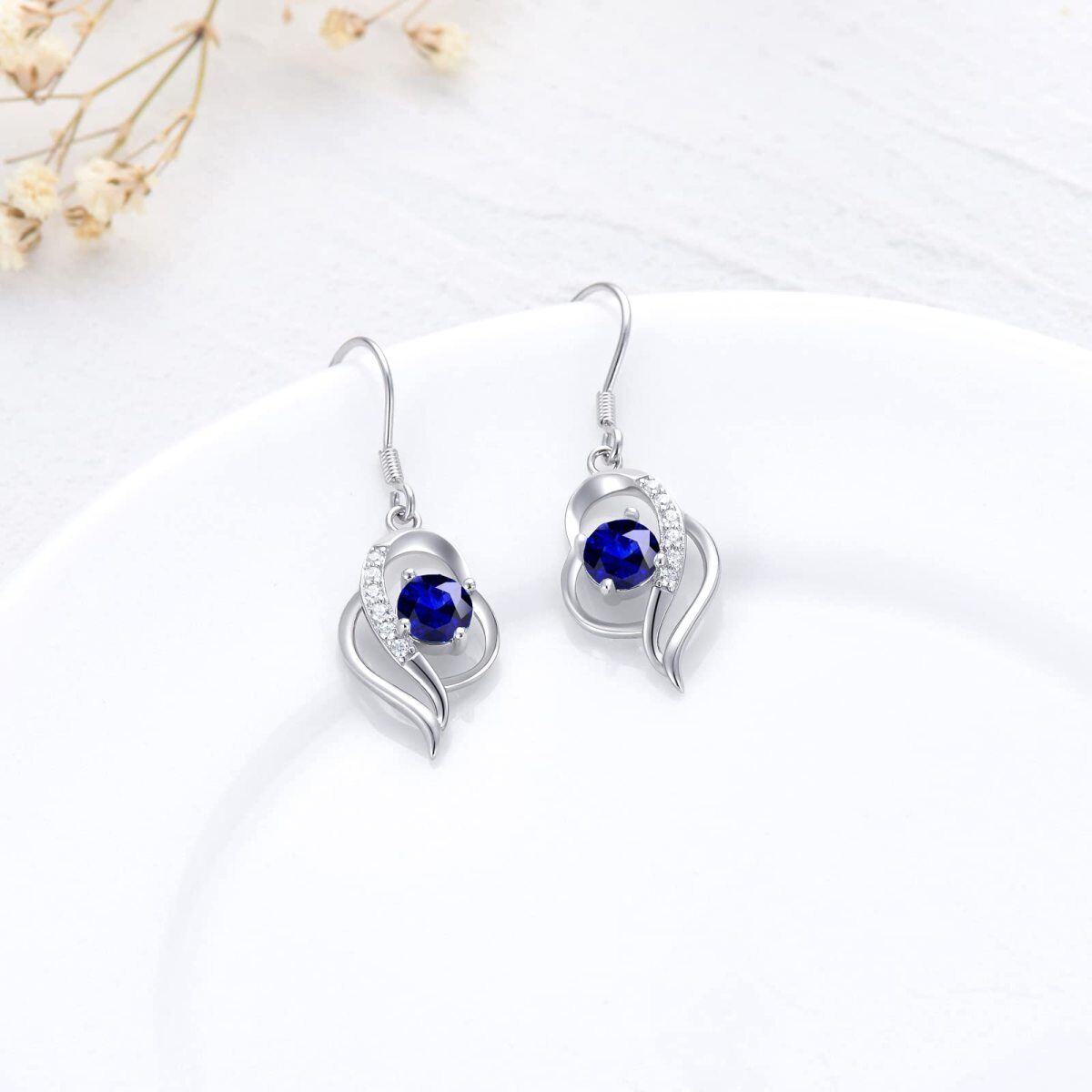 Sterling Silver September Birthstone Crystal Heart Drop Earrings for Girls Women-3