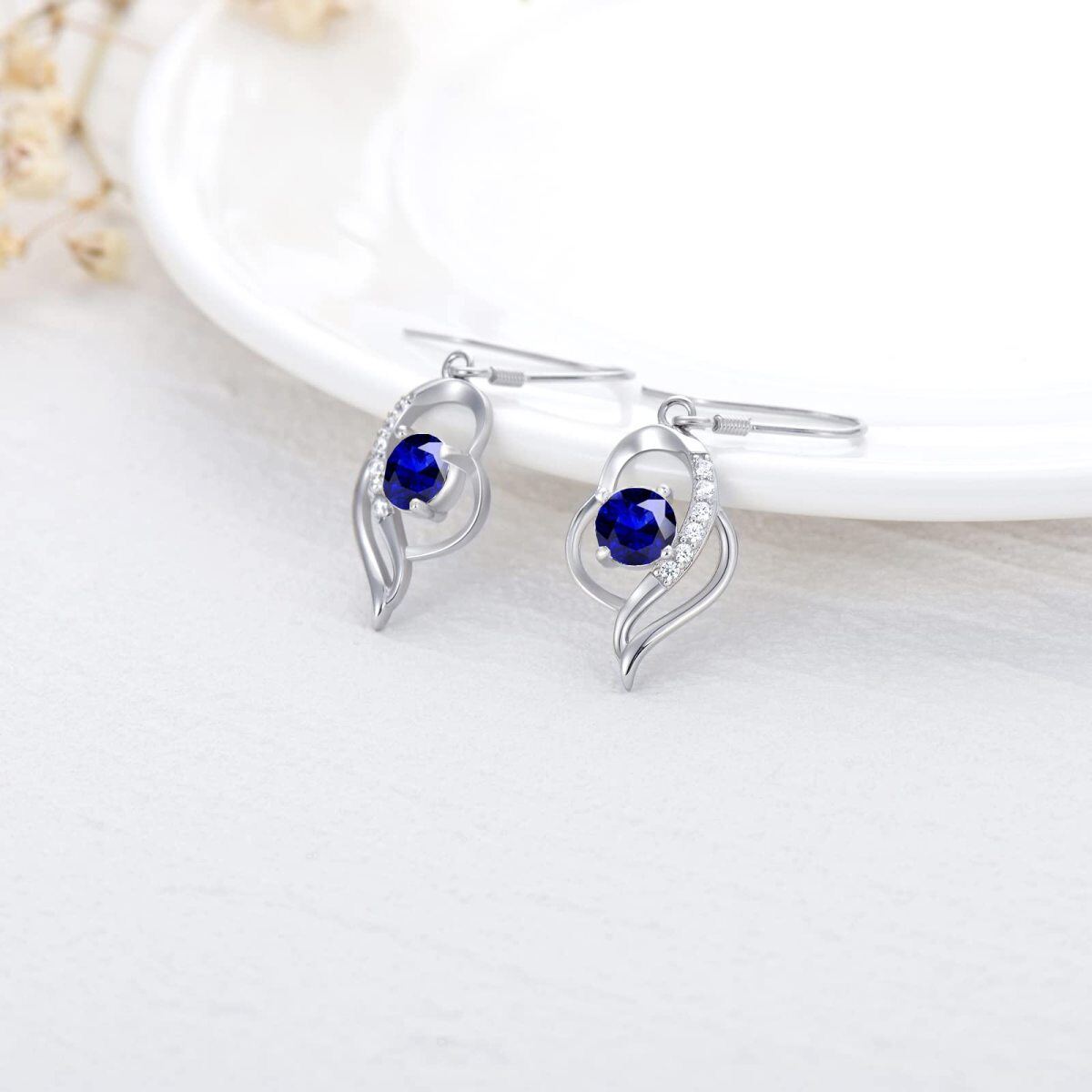 Boucles d'oreilles pendantes en argent sterling avec pierre de naissance de septembre et cristal en forme de cœur pour filles et femmes-4