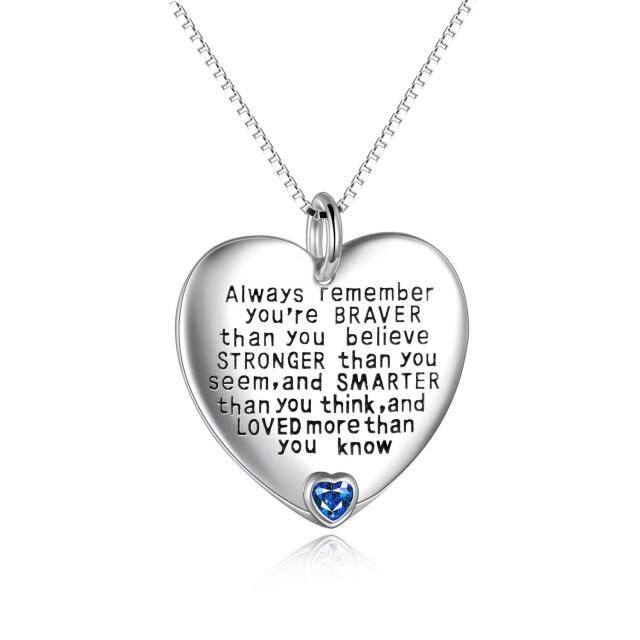 Sterling Silver September Birthstone Cubic Zirconia Heart Pendant Inspirational Necklace-1