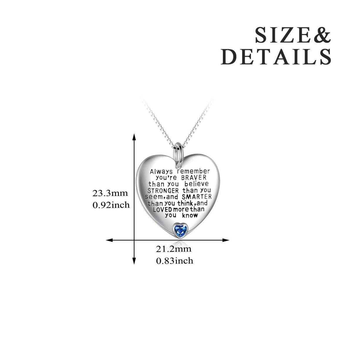 Sterling Silver September Birthstone Cubic Zirconia Heart Pendant Inspirational Necklace-5